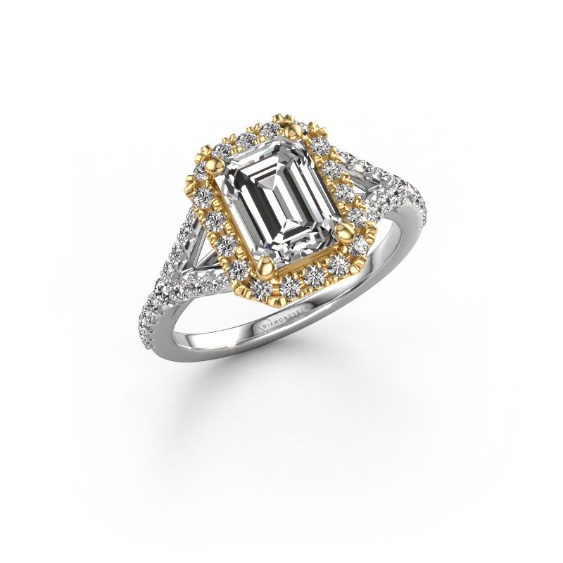 Bague de fiançailles Kimber EME 585 or blanc zircone 8x6 mm