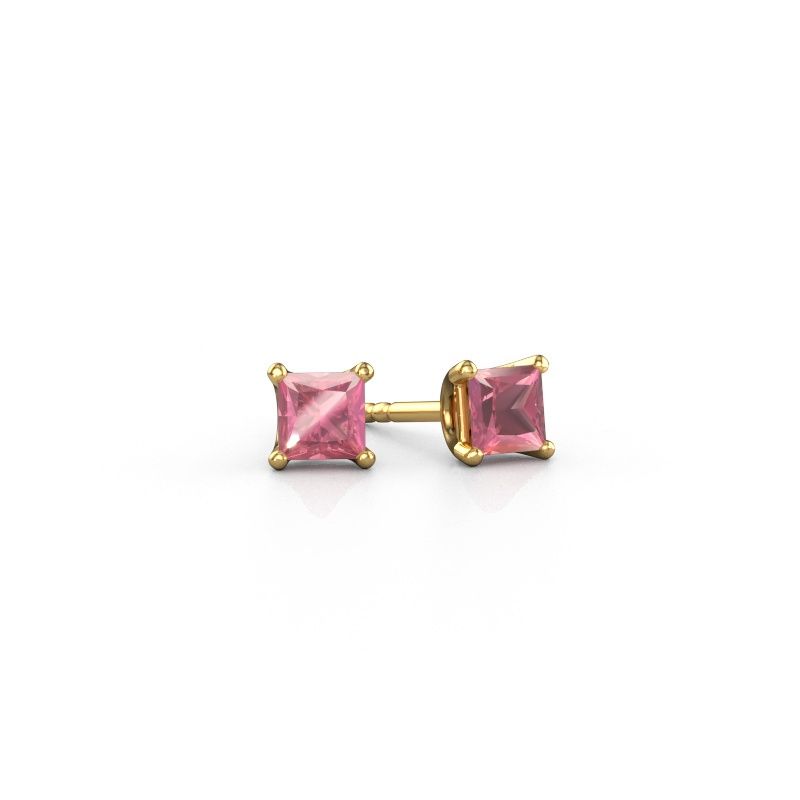 Stud earrings Sam SQR 585 gold tourmaline pink 4 mm