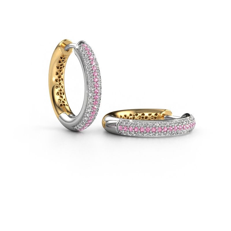 Créoles Tristan B 19 mm 585 or blanc saphir rose 1 mm