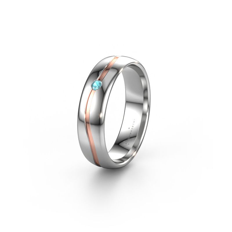 Trouwring WH0905L35X 585 witgoud blauw topaas ±5x1.7 mm