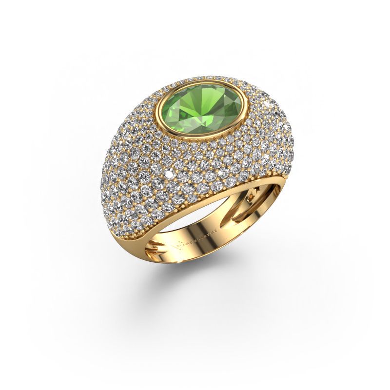 Bague Armida 585 or jaune vert tourmaline 9x7 mm