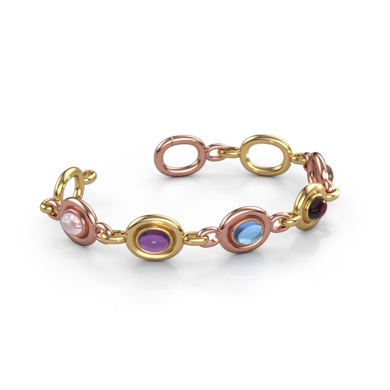 Schakelarmband Maxima 5 585 rosé goud morganiet champagne 8x6 mm