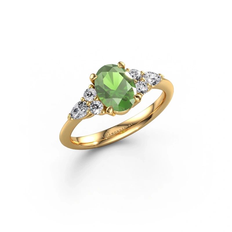 Bague de fiançailles Melani OVL 585 or jaune vert tourmaline 8x6 mm