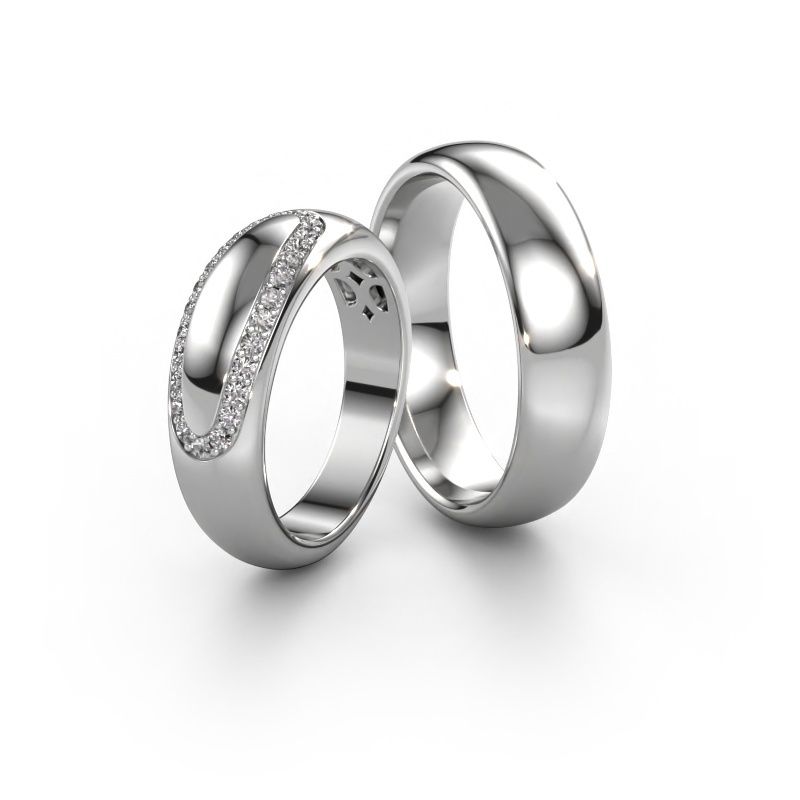 Trauringe set WHR0039LM36BP ±6x2 mm 14 Karat Weißgold Diamant 0.01 crt
