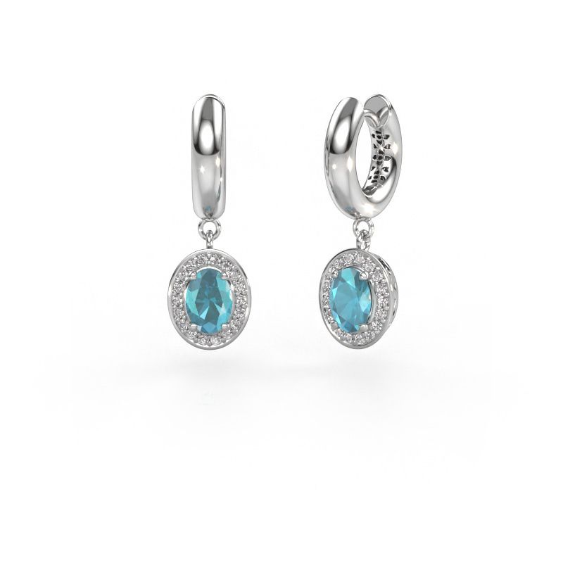 Pendants d'oreilles Annett 585 or blanc topaze bleue 7x5 mm