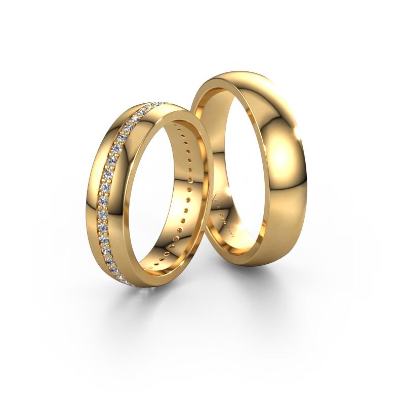 Wedding rings set WH0103LM25BP ±5x2 mm 14 Carat gold diamond 0.44 crt