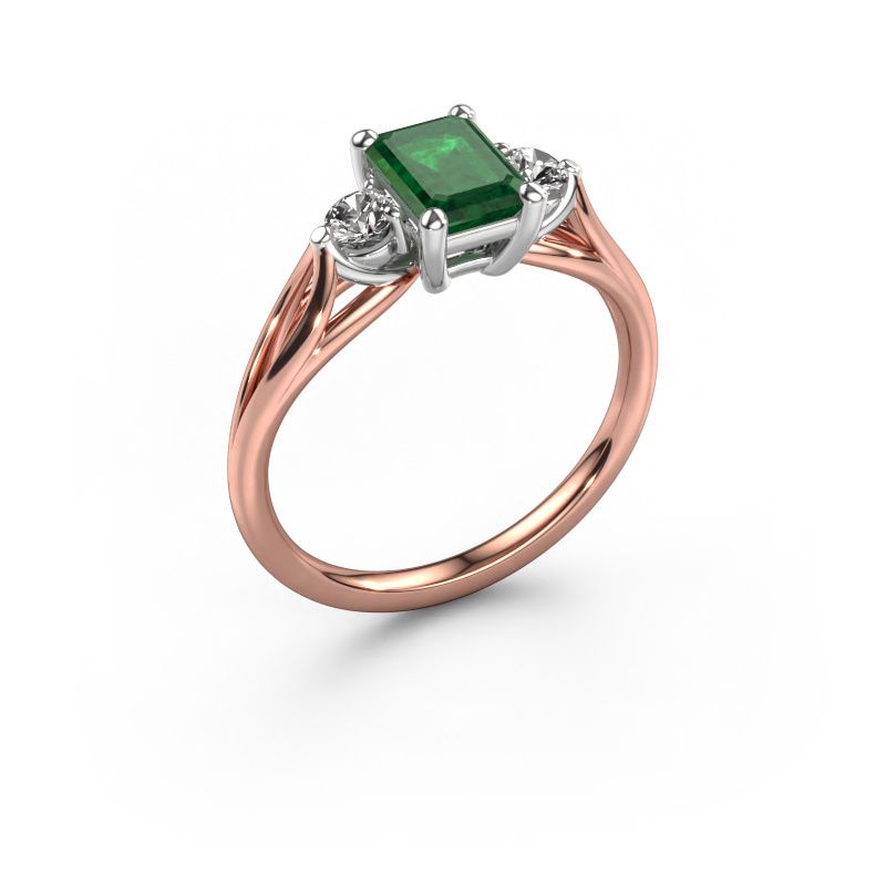 Verlovingsring Amie EME 585 rosé goud smaragd 7x5 mm