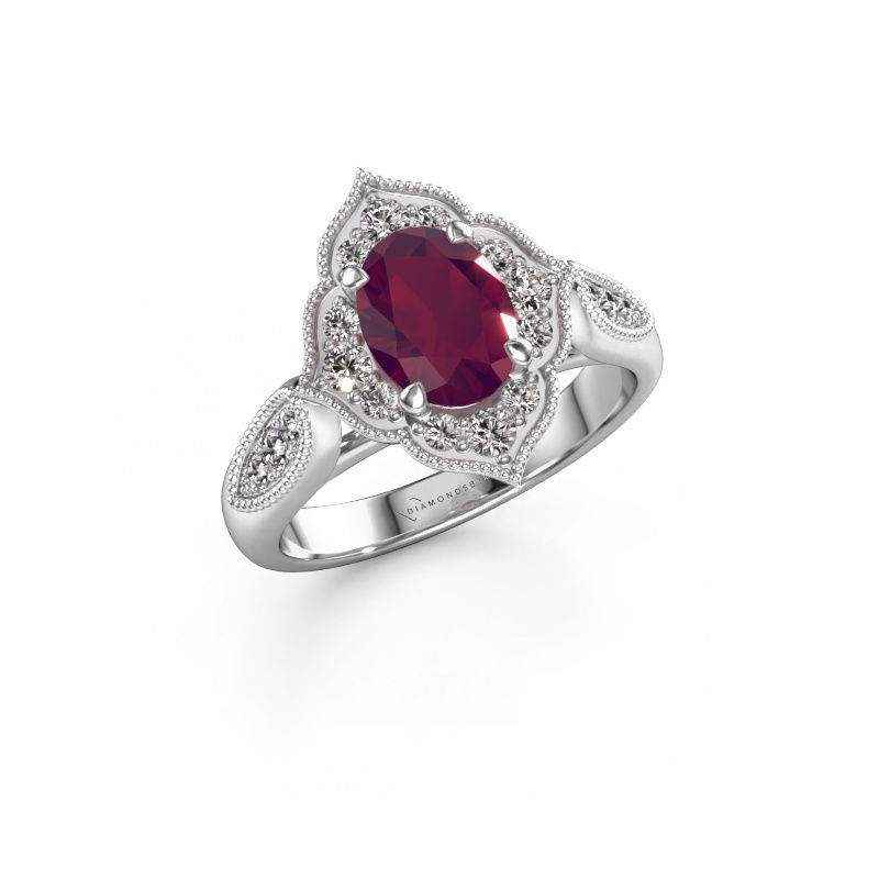 Verlobungsring Rosan 950 Platin Rhodolit 8x6 mm