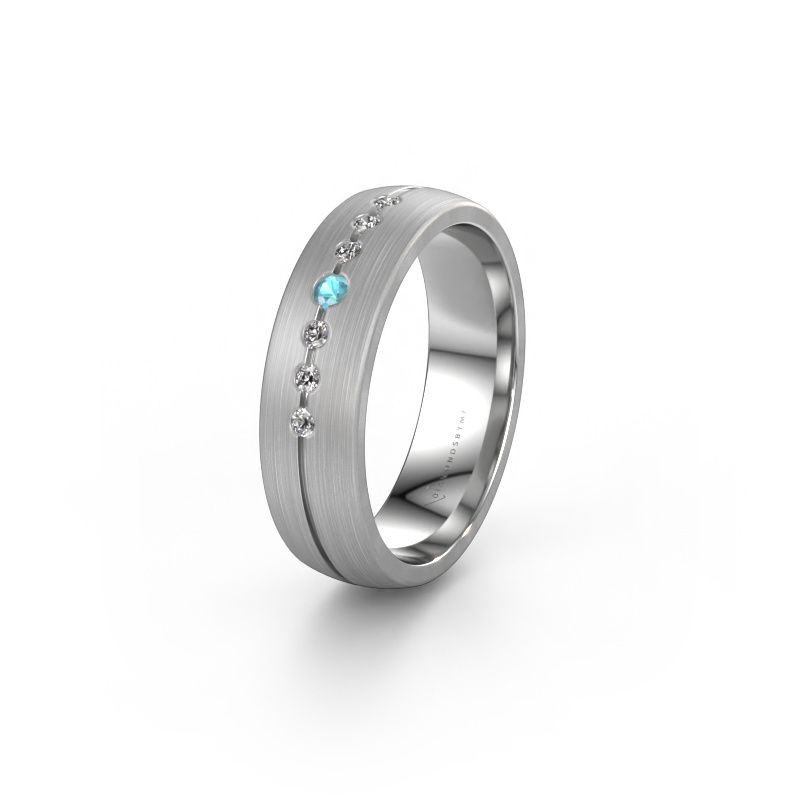Trouwring WH0162L25A 585 witgoud blauw topaas ±5,5x1.7 mm