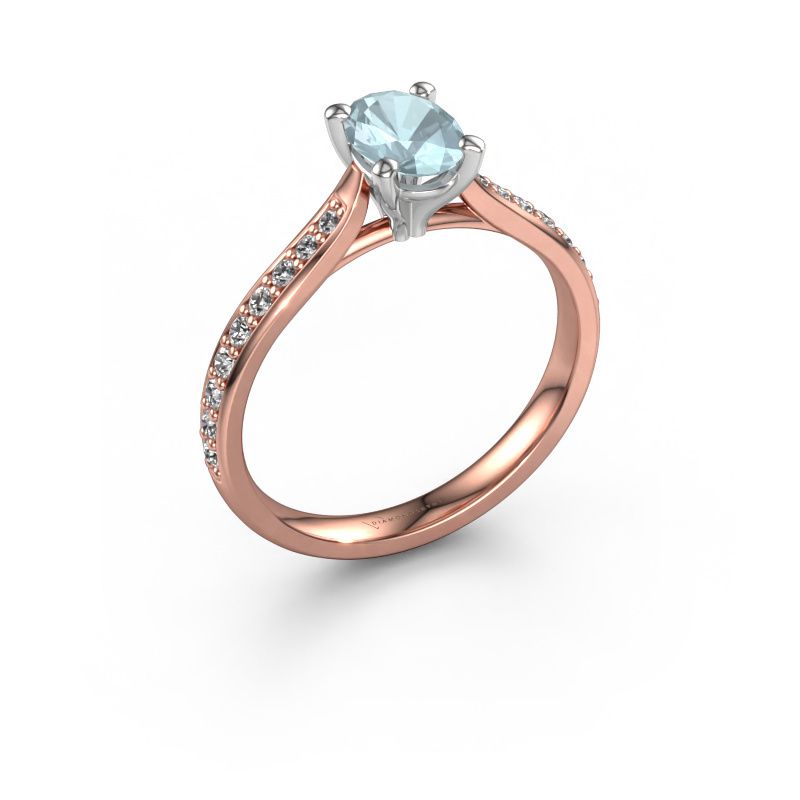 Engagement ring Mignon OVL 2 585 rose gold aquamarine 7x5 mm