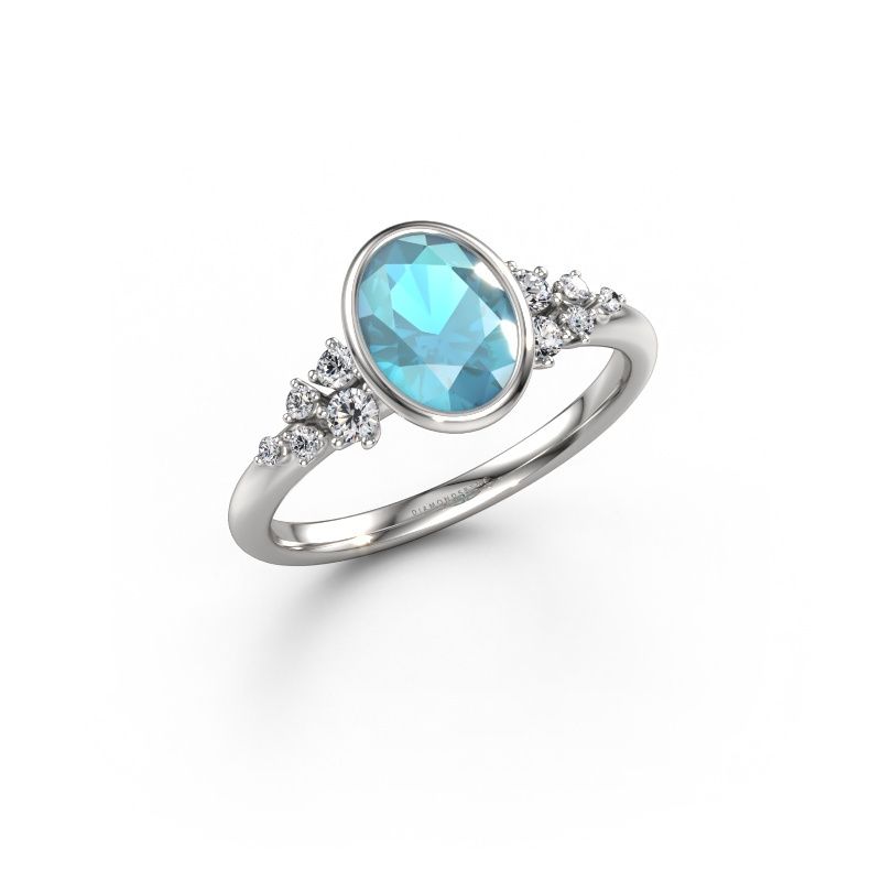 Verlovingsring Aliyah OVL 950 platina blauw topaas 8x6 mm