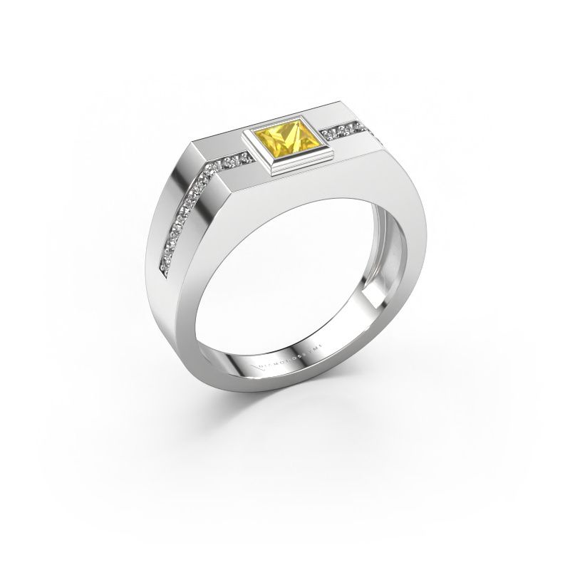Heren ring Robertus 2 585 witgoud gele saffier 4 mm