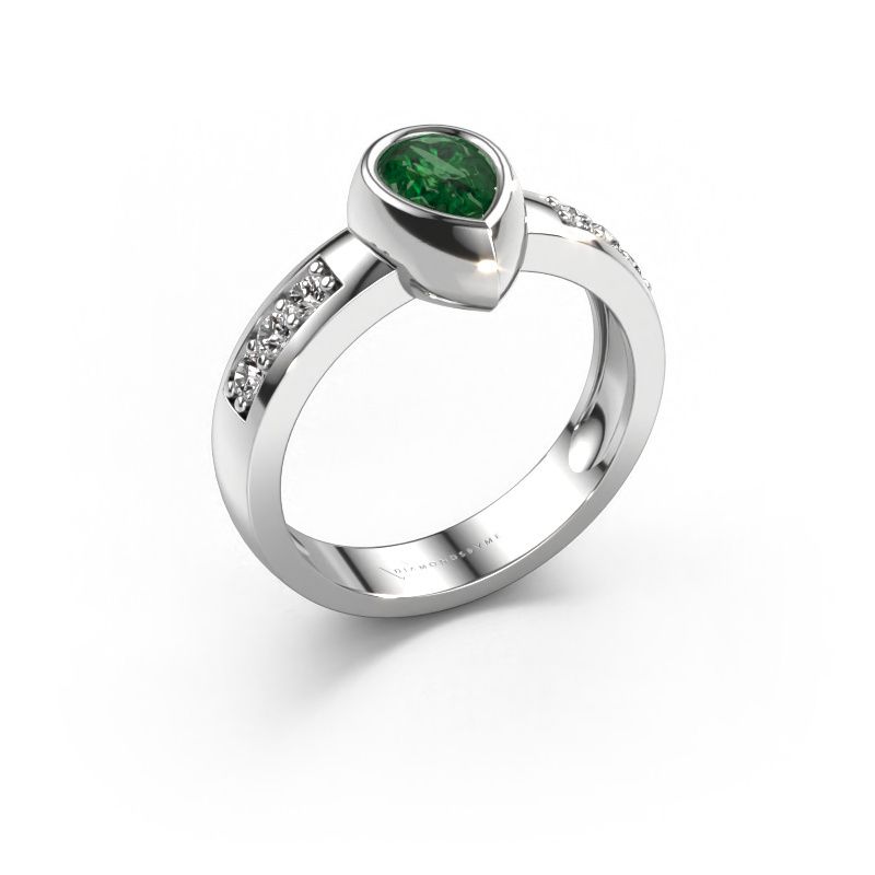 Ring Charlotte Pear 585 white gold emerald 8x5 mm