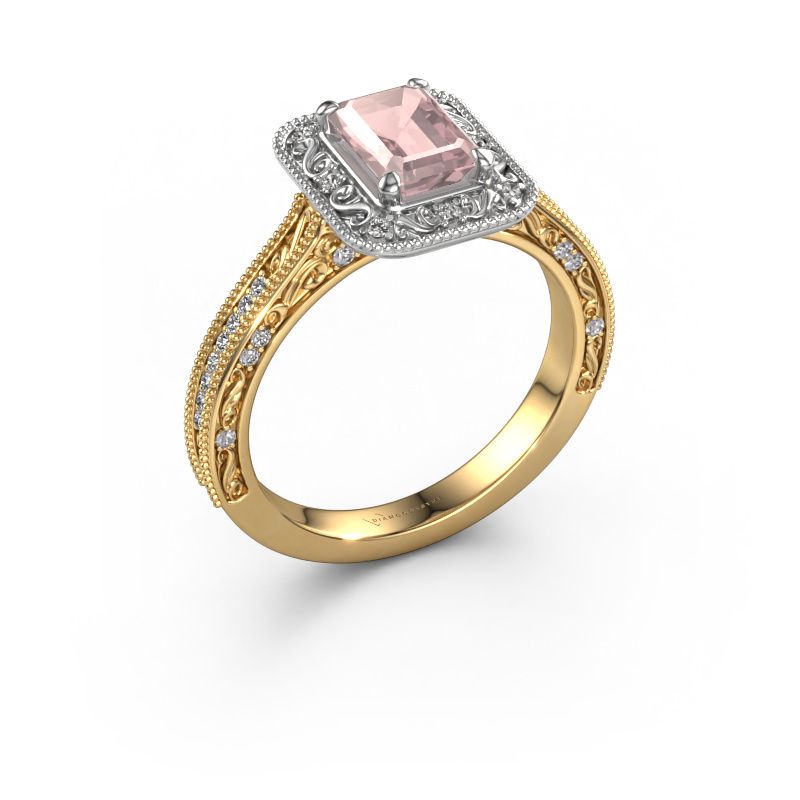 Engagement ring Alice EME 585 gold morganite champagne 7x5 mm