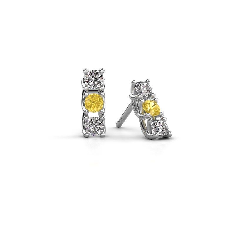 Image of Earrings Fenna 585 white gold yellow sapphire 3 mm