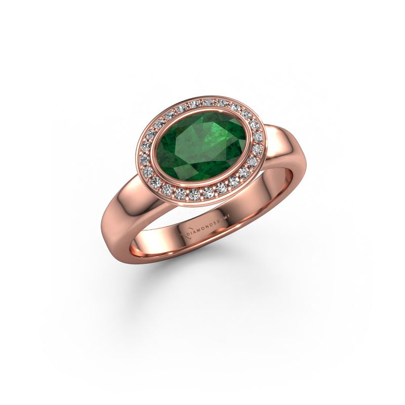 Ring Salena 585 rosé goud smaragd 8x6 mm