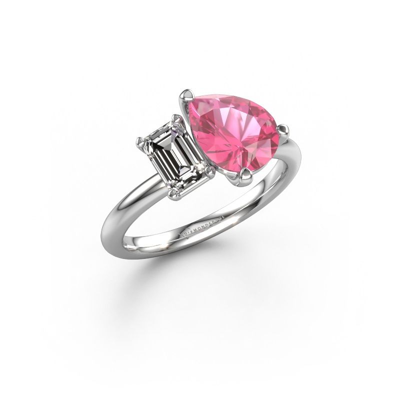 Verlovingsring Toi et Moi PER-EME 585 witgoud roze saffier 9x7 mm