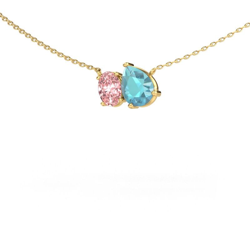 Pendant Toi et Moi PER OVL 585 gold blue topaz 8x6 mm