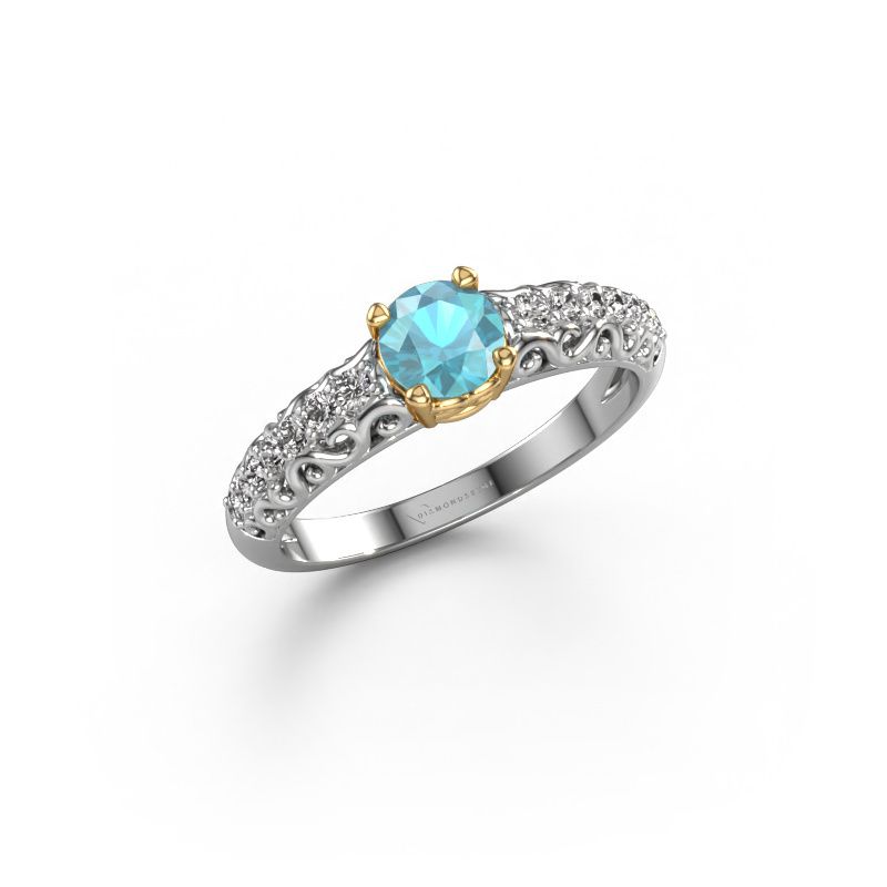 Bague de fiançailles Mellie 585 or blanc topaze bleue 5 mm