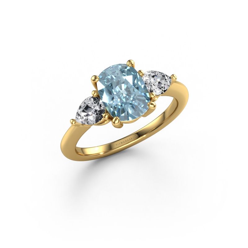 Engagement ring Chanou CSH 585 gold blue lab grown diamond 8.7x6.6 mm
