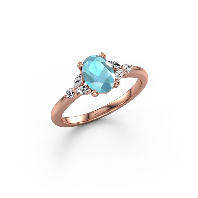 Verlovingsring Megan OVL 585 rosé goud blauw topaas 7,5x5,5 mm