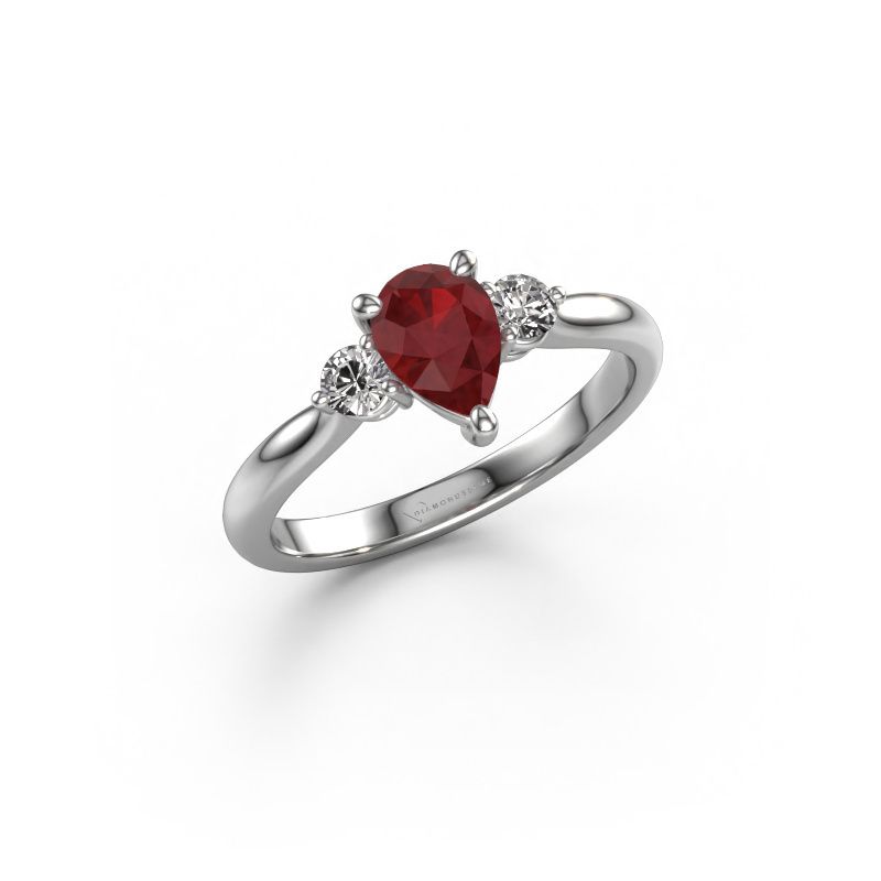 Verlovingsring Lieselot PER 585 witgoud robijn 7x5 mm