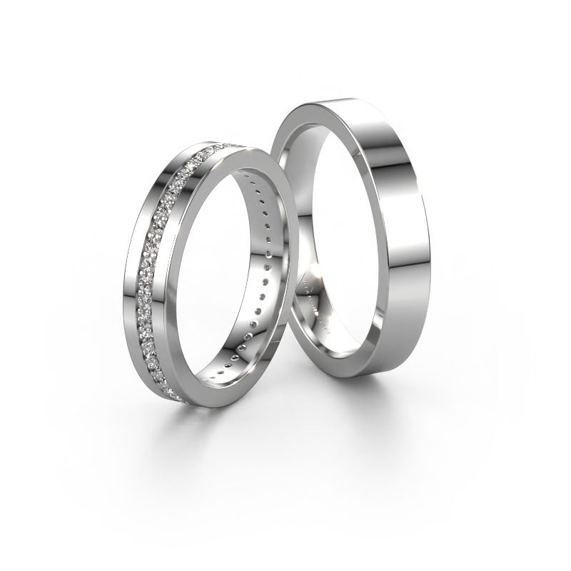 Wedding rings set WH0103LM14BP ±0.16x0.08 in 14 Carat white gold diamond 0.01 crt