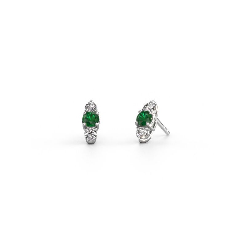 Boucles d'oreilles Amie 585 or blanc emeraude 4 mm