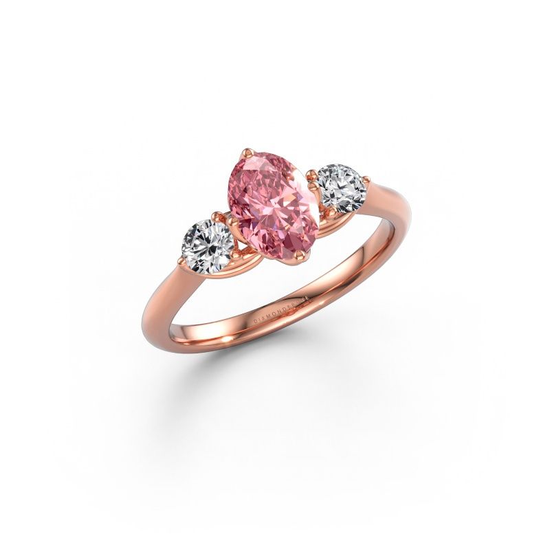 Engagement ring Vosje OVL 585 rose gold pink lab grown diamond 7,5x5,5 mm