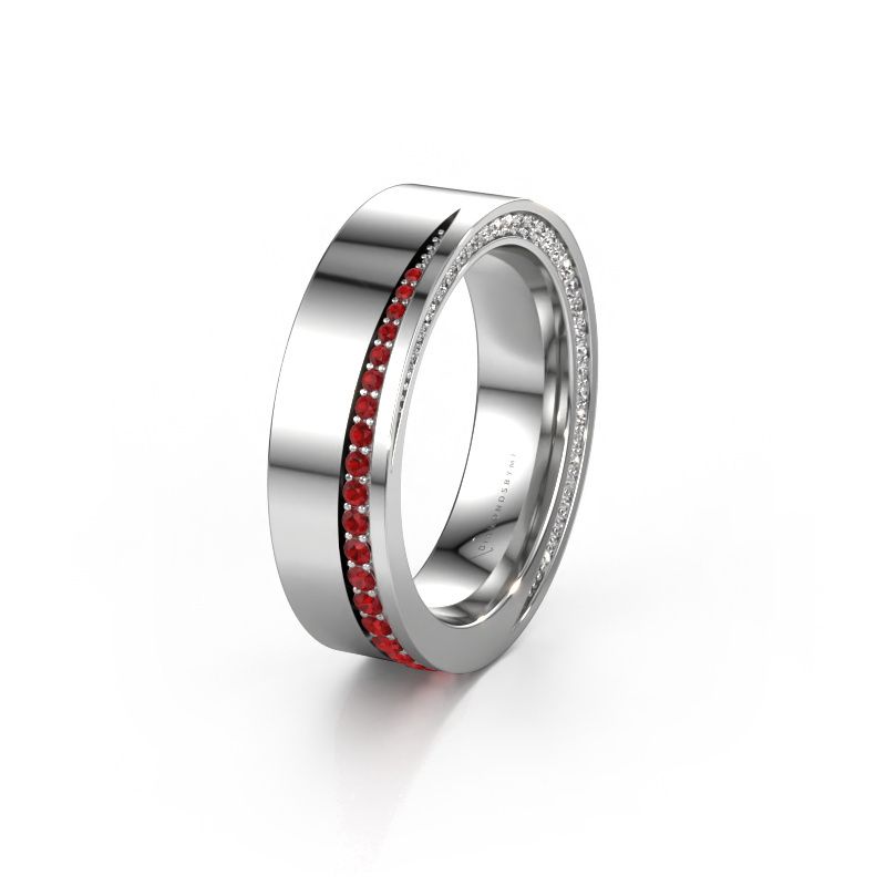 Trouwring WH1002L15DP 950 platina robijn ±6x2.3 mm