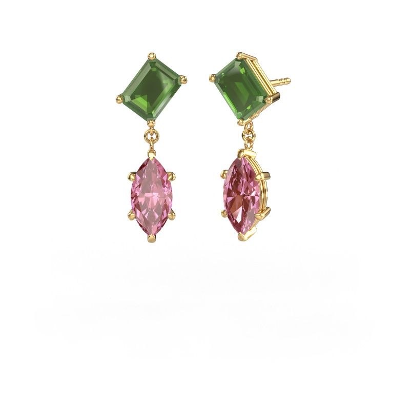 Pendants d'oreilles Toi et Moi EME MRQ 585 or jaune vert tourmaline 8x6 mm