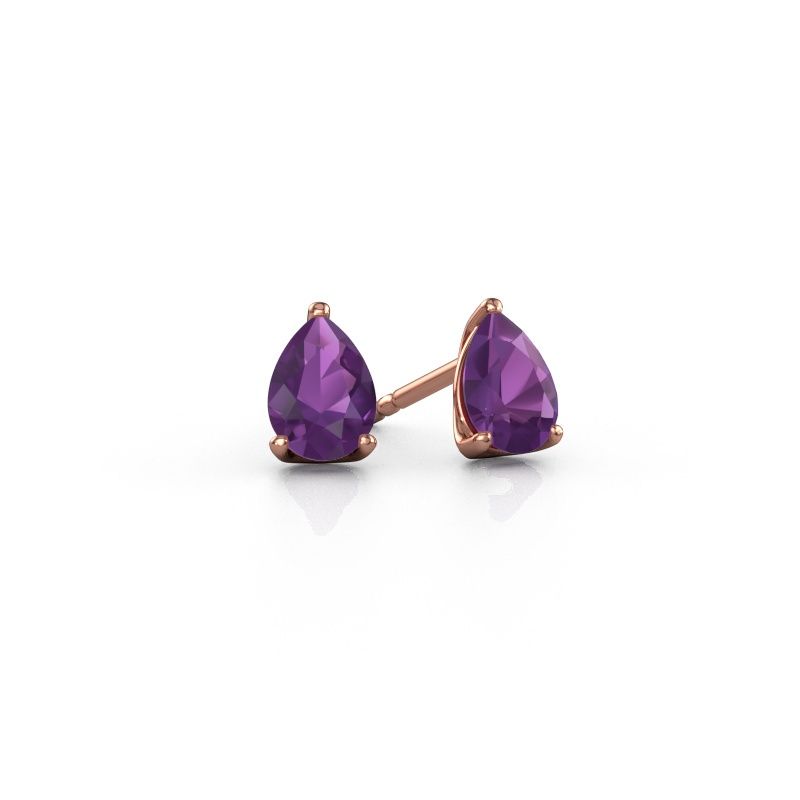 Clous d'oreilles Sam PER 585 or rose améthyste 7x5 mm