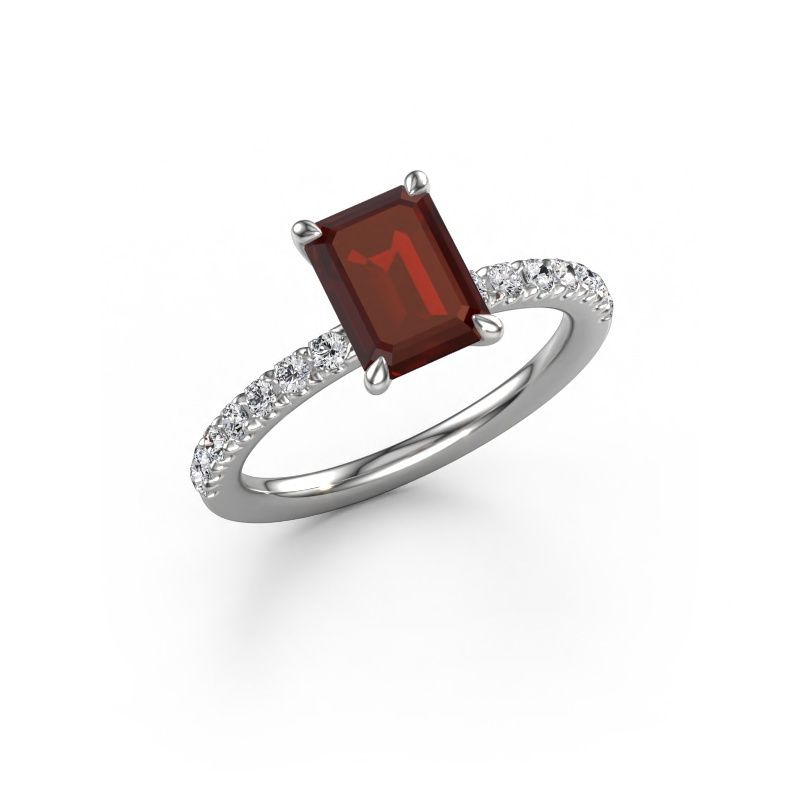 Bague de fiançailles Crystal EME 2 950 platine grenat 8x6 mm