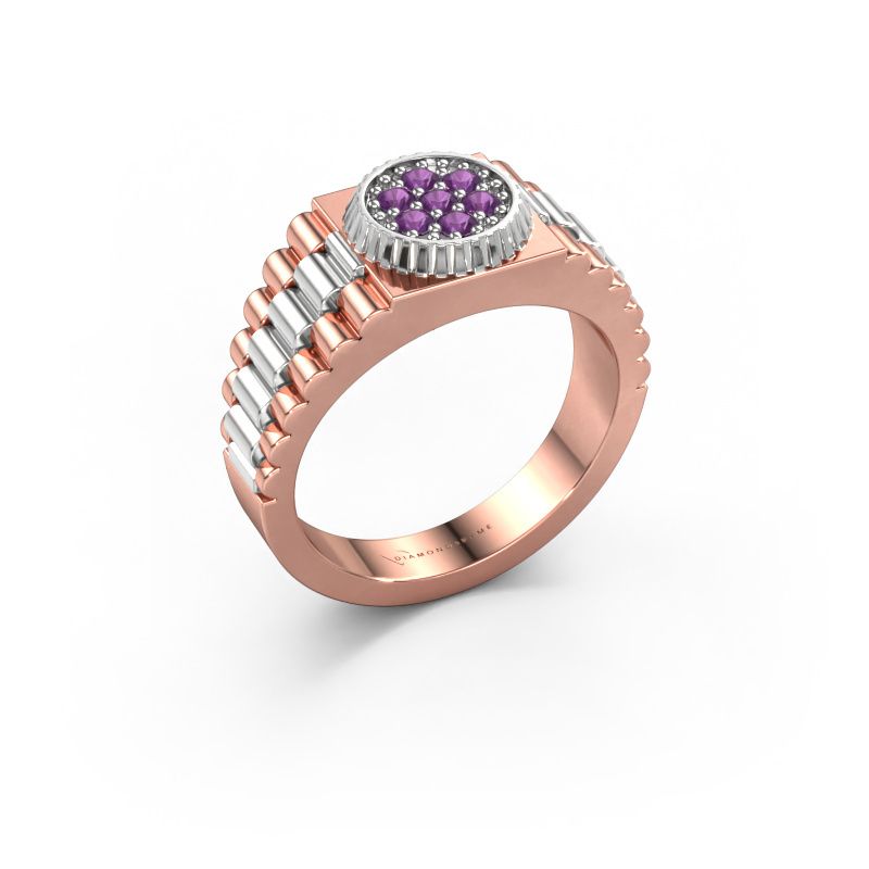 Heren ring Nout 585 rosé goud amethist 2 mm