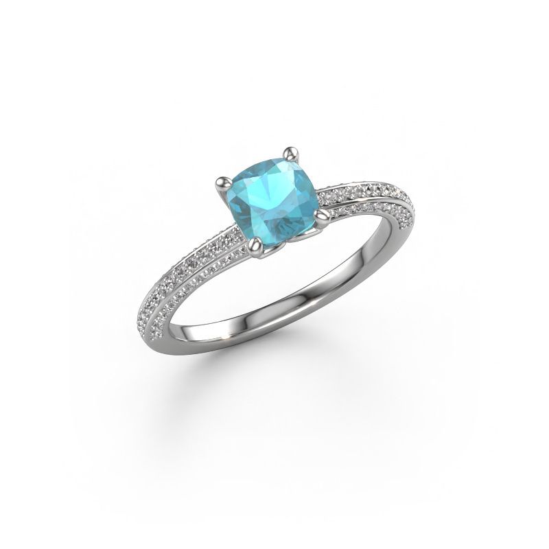 Verlobungsring Elenore cus 950 Platin Blau Topas 5.5 mm