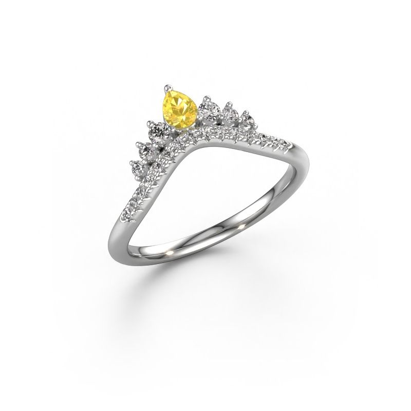 Aanschuifring Crown A 585 witgoud gele saffier 4x3 mm