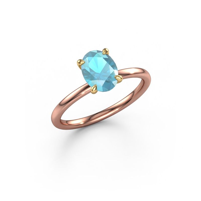 Engagement ring Crystal OVL 1 585 rose gold blue topaz 8x6 mm