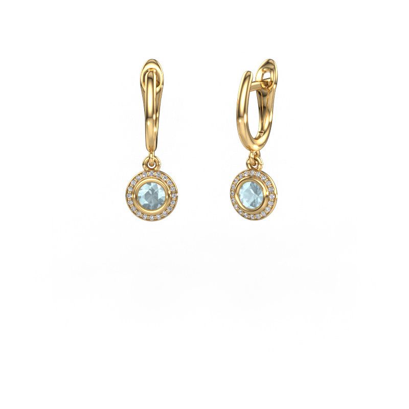 Drop earrings Noud RND 585 gold aquamarine 4 mm