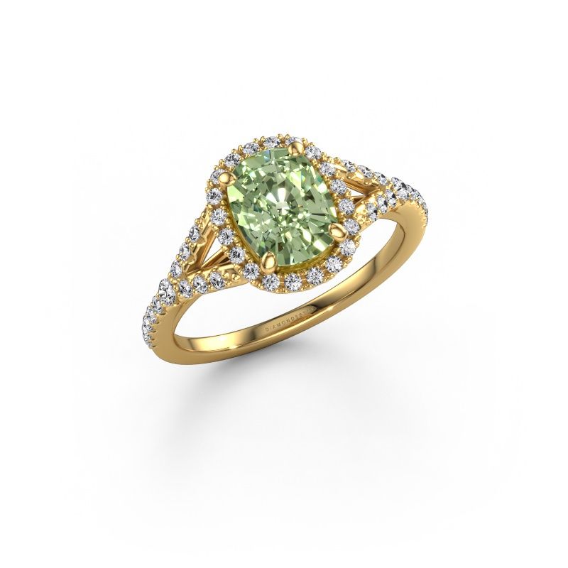Engagement ring Kimber CSH 585 gold green lab grown diamond 7.4x5.8 mm