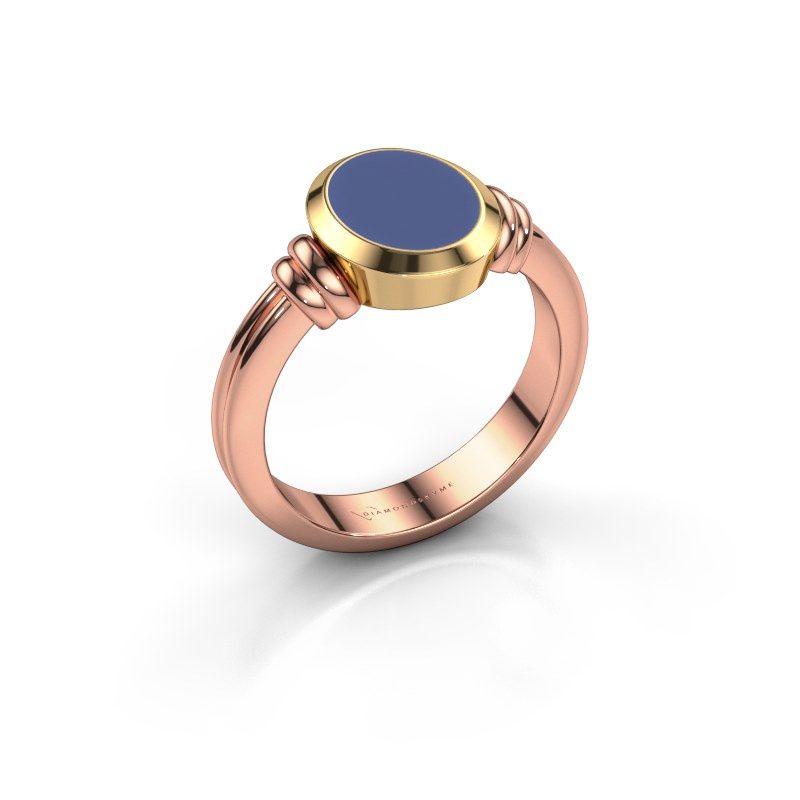 Afbeelding van Pinkring Jake 1<br/>585 rosé goud<br/>blauwe emaille 10x8 mm