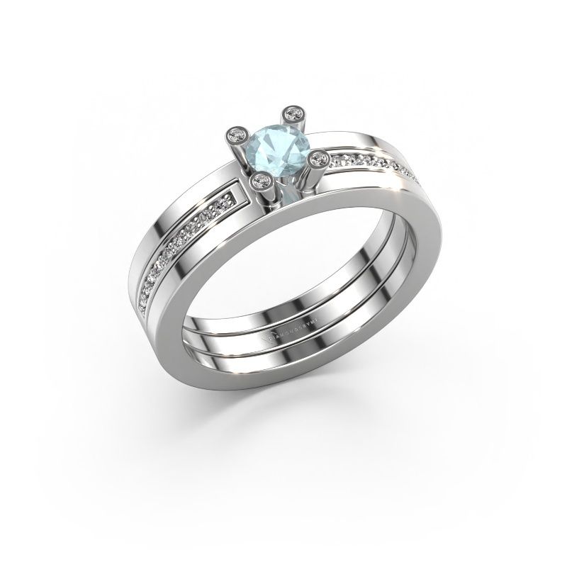 Bague de fiançailles Alisha 585 or blanc aigue-marine 4 mm