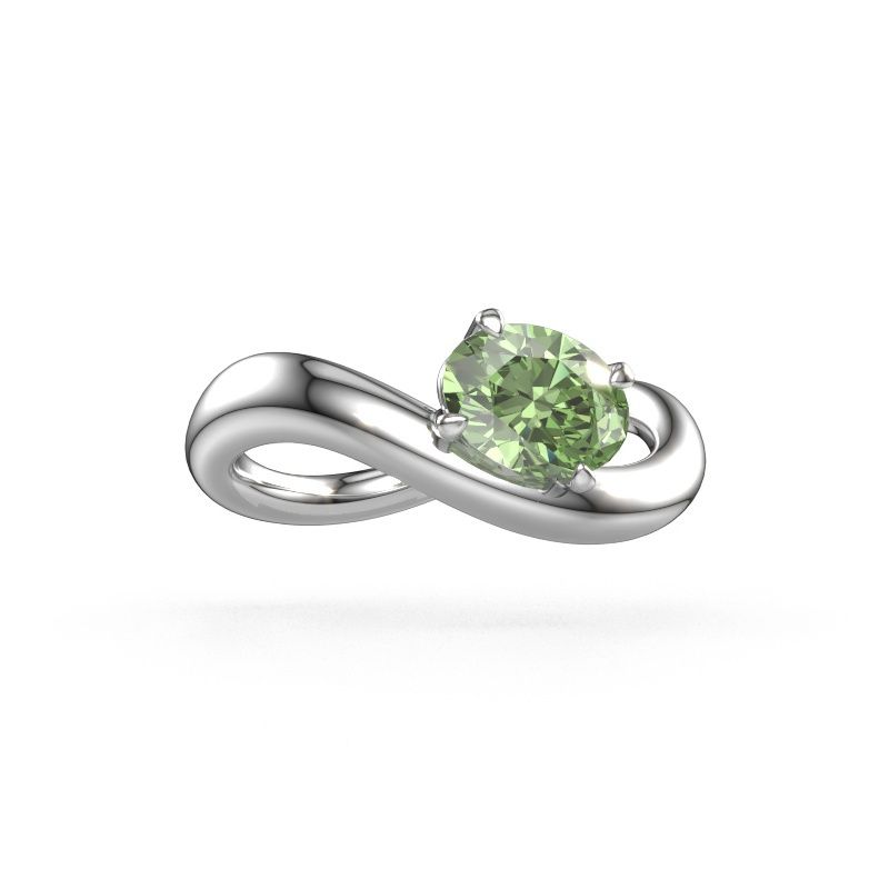 Bague de fiançailles Chloe OVL 585 or blanc diamants synthétiques vert 7,5x5,5 mm