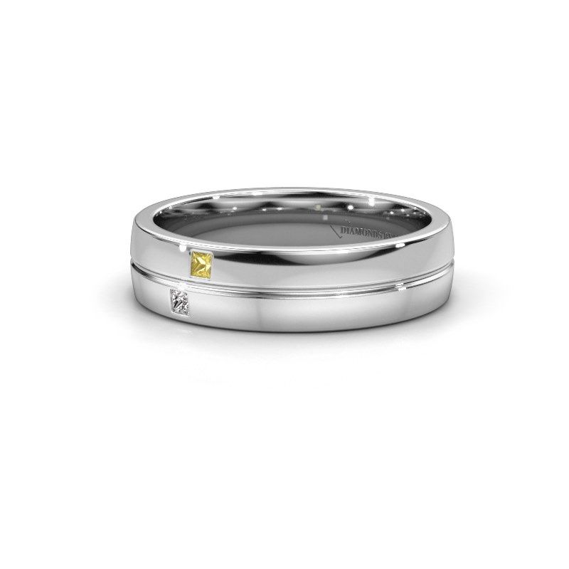 Afbeelding van Trouwring WH0231L25BP<br/>950 platina ±5x2 mm<br/>Gele saffier