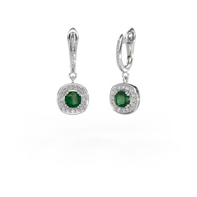 Pendants d'oreilles Marlotte 2 585 or blanc emeraude 5 mm
