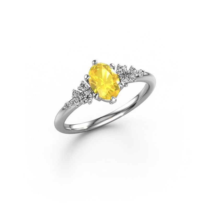 Ring Royce OVL 585 white gold yellow sapphire 7x5 mm
