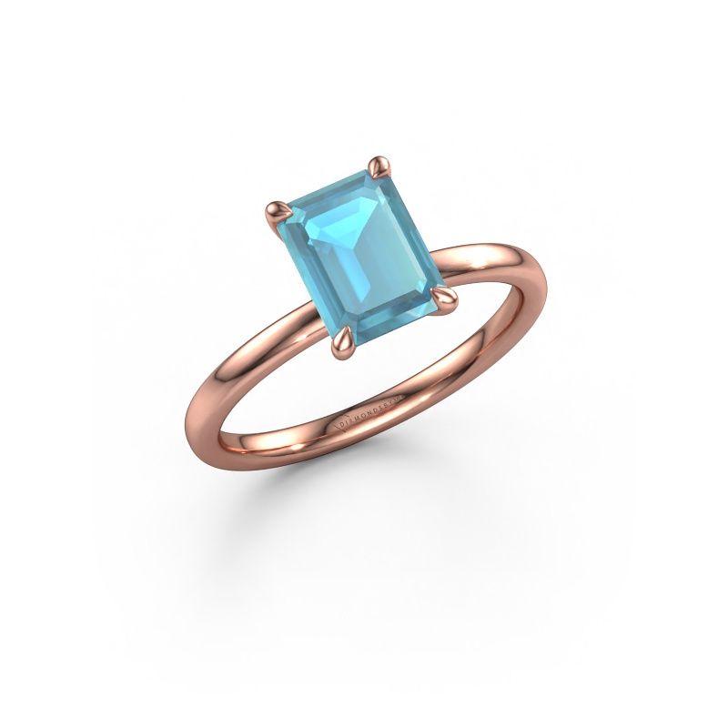 Verlovingsring Crystal EME 1 585 rosé goud blauw topaas 8x6 mm