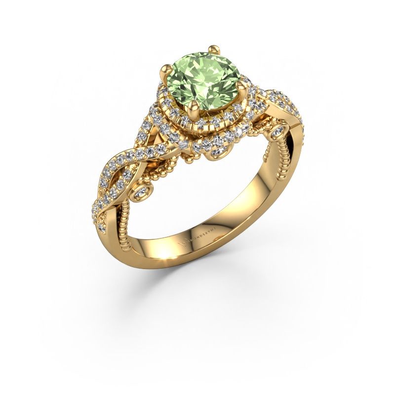 Engagement ring Leora 585 gold green lab grown diamond 6.5 mm