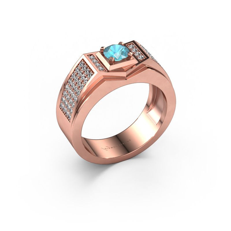 Herrenring Marcel 585 Roségold Blau Topas 5 mm