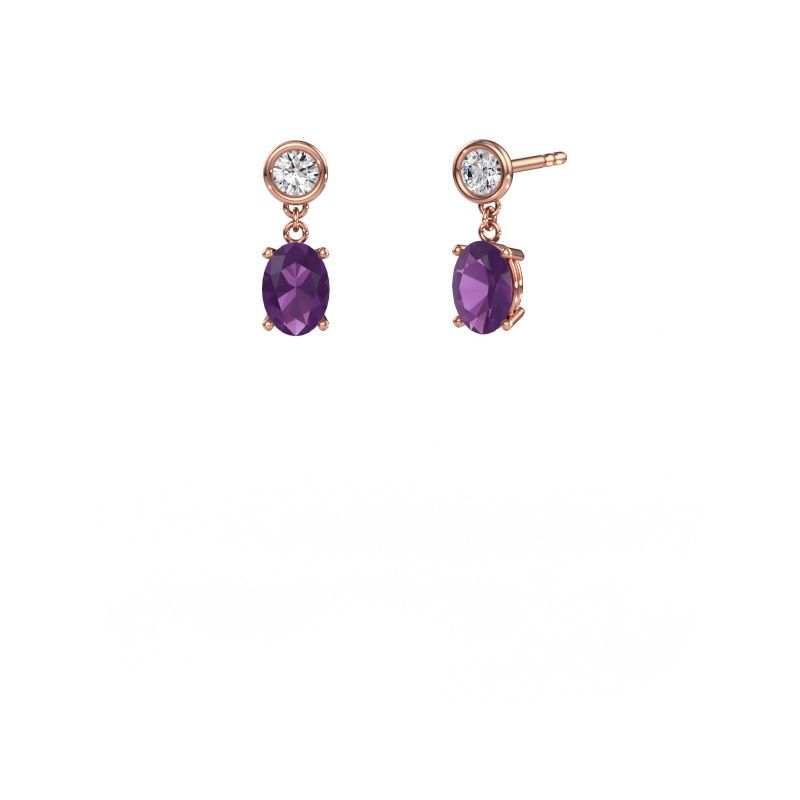 Pendants d'oreilles Lacey OVL 585 or rose améthyste 7x5 mm