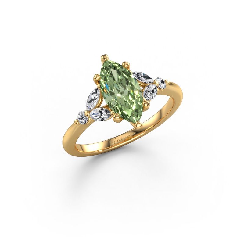 Engagement ring Megan MRQ 585 gold green lab grown diamond 11x5.5 mm